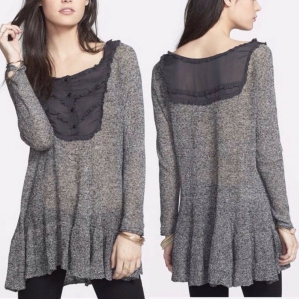 Free People Candy Yoke Linen Peplum Ruffle Pullover Top